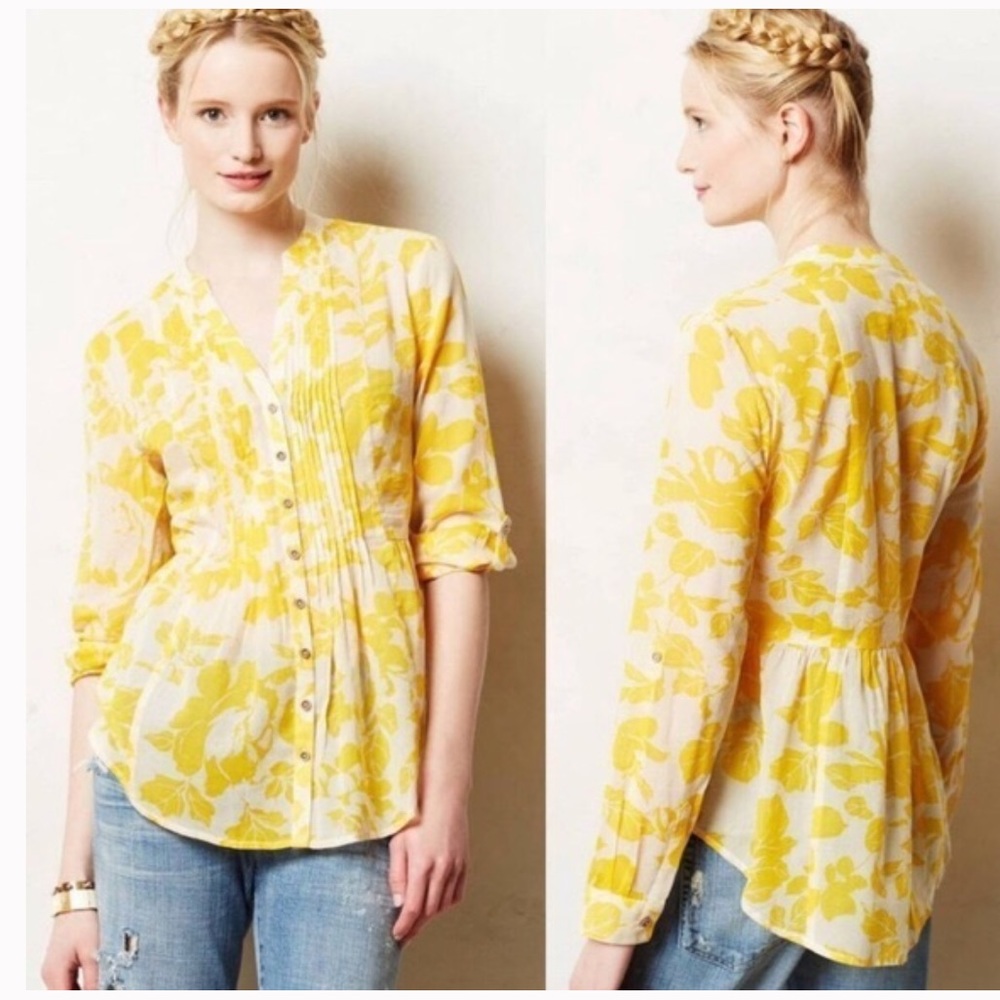 Anthropologie Maeve Yellow Floral Blouse